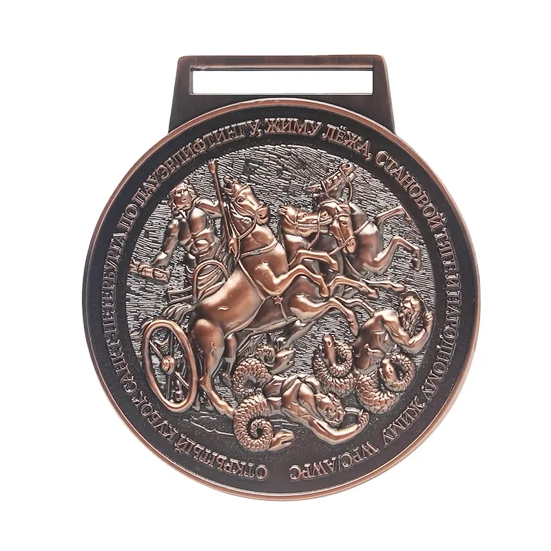 Medalla deportiva de carrera de bronce antiguo, medalla con logo personalizado, Finisher 3D, Medaille mit Band