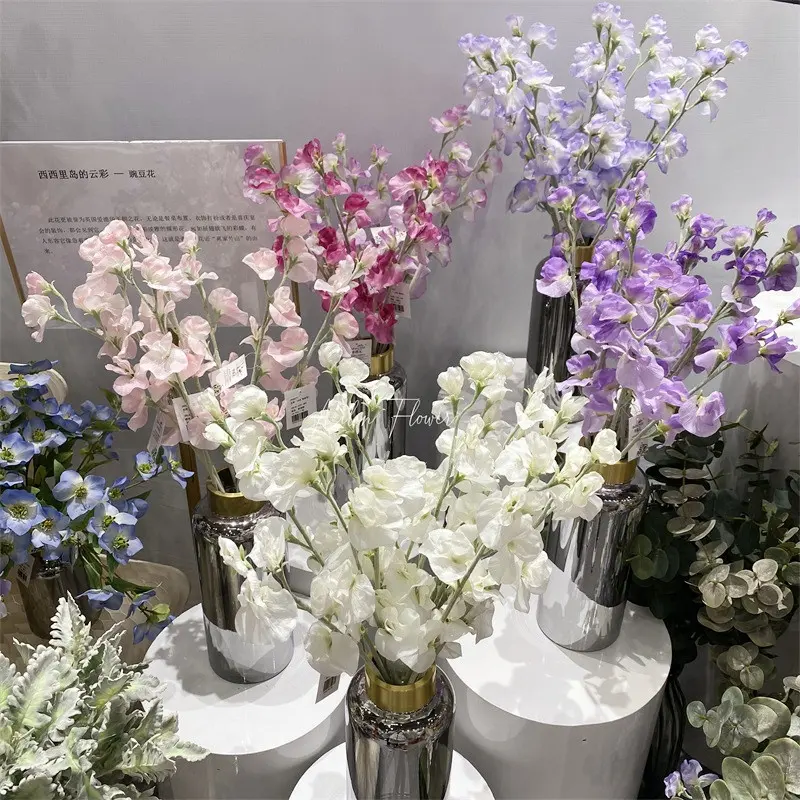 Fleur de pois papillon bleue artificielle, tige de fleur, fleurs de pois en soie violette pour Vases décor A-884