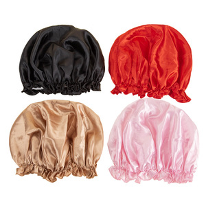Bonnet de nuit doux et confortable 18,5x22,3cm en satin rose, noir, rouge, or – Idéal pour la salle de bain - Product Image 5