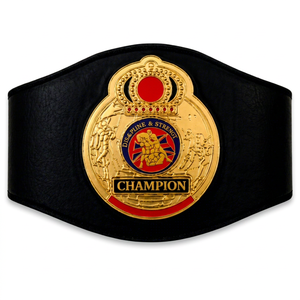 Cinturón de Campeón Mundial de Boxeo Personalizado con Placa Dorada y Figuras Rojas y Azules en Correa de Cuero Sintético PU/Negro - Product Image 1