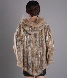 YR447 Poncho d'étole tricoté à la main en <span class=keywords><strong>fourrure</strong></span> de lapin et de raton laveur - Product Image 4