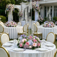 Karangan Bunga Sutra Mawar Hydrangea Pink Biru Romantis untuk Dekorasi Meja Pesta Pernikahan
