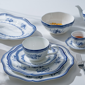 Vaisselle <span class=keywords><strong>PITO</strong></span> à motif floral bleu et blanc, bord festonné, porcelaine fine, assiettes à apéritif, à accompagnement, à dessert, à dîner pour <span class=keywords><strong>restaurant</strong></span> - Product Image 4