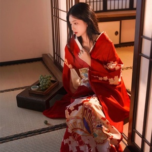 <span class=keywords><strong>Kimono</strong></span> <span class=keywords><strong>traditionnel</strong></span> <span class=keywords><strong>japonais</strong></span> sexy pour femmes et filles 2026 avec Obi, imprimé floral rouge, manches longues, Yukata pour Cosplay et Spectacles Scéniques - Product Image 5