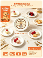Assiettes rondes jetables en canne à sucre, blanches, de 6 pouces, biodégradables, compostables, en bagasse, pour collations, pique-nique, barbecue, 8 pièces