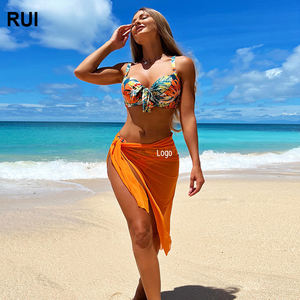 RUIQUWIN 2025 Logo personnalisé femmes Sexy imprimé Bikini maille jupe trois pièces maillots de bain ensemble séchage rapide vacances maillots de bain - Product Image 1