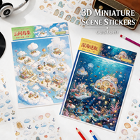 Kit d'autocollants de scène miniature 3D personnalisé, ensemble superposé DIY île de nuages fantastiques en aquarelle et mer profonde, scrapbooking anti-stress