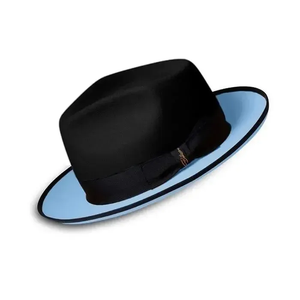 Chapeau Fedora en feutre de laine bicolore, couronne noire, bord bleu clair, chapeau de soirée formel unisexe, taille adulte 56-58 cm - Product Image 2