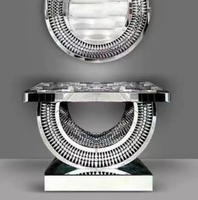 Ensemble Moderne Minimaliste de Table Console et Miroir Argenté pour Villa, Salon, Chambre d'Hôtel