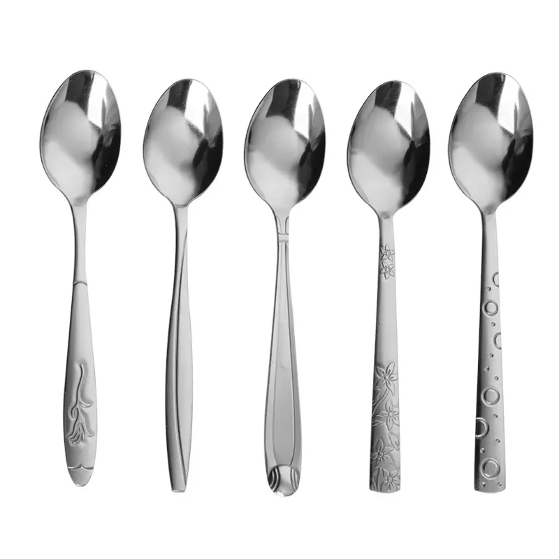 Wholesale Thickened 410 Stainless Steel Pattern Household Spoon Cutlery Coffee Stirring Spoon Serving Silverware Spoon Tableware