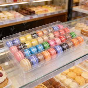 Vente chaude Boîte de présentation en plastique transparent pour macarons, plateau rectangulaire en PET, 40 macarons, emballage en gros - Product Image 1