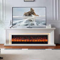Meuble TV moderne avec plateau en verre, affichage LED flamme 3D simulée, cheminée électrique, télécommande, console multimédia, classe A+ énergie