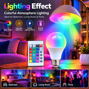 RGB LED Light <b>Bulb</b> E27 Remote Control Color Changing Smart Light <b>Bulb</b> 16 Colors Dimmable Decorative Mood Lamp - Product Image 3