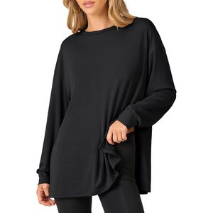 FOXA Women's Oversized Long Sleeve Tunic Top Loose Fit Athletic Gym Wear Solid Black Workout Shirt 2026 Outfit - Product Image 1