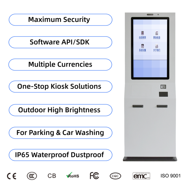27'' 32'' Capacitive Touch Screen Self Service Car Wash Outdoor Coin Cash Recycler Card Reader Payment Machine Parking Kiosk SDK