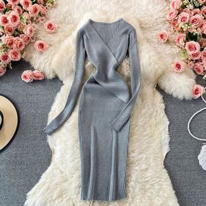 Vestido Maxi Casual de Punto con Cuello en V, Ajustado, de Ganchillo, Color Sólido, para Mujer, Estilo Vintage, de Encaje, Acrílico Antiestático, Negro, Otoño 2024 - Product Image 3