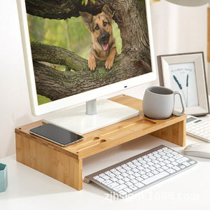 Computer Riser Stand Bamboo Desktop Monitor Stand With Storage For Office Use - Product Image 3