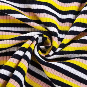 Bonne offre doux polyester rayonne côtes tricot imprimé fil textile teint Spandex rayure texturé tissu côtelé - Product Image 4