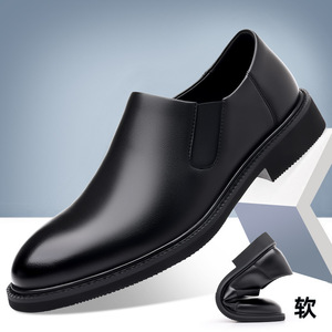 Bottes Chelsea pour hommes en cuir véritable, bout rond, à enfiler, hauteur cheville, semelle extérieure en caoutchouc, style automne, confortables pour la conduite - Product Image 2