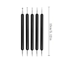 Lot de 5 pinceaux professionnels double-embout pour nail art, stylo de peinture à double tête pour gel et points, stylos de peinture noirs, outil pour ongles