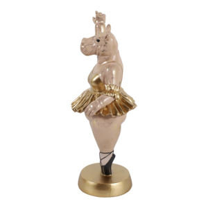 Statuetta di Ippopotamo Ballerina in Resina con Finitura Dorata, Pezzo d'Arte per Arredamento Casa, Soggiorno, Ufficio, Bagno - Product Image 5