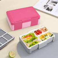Boîte à lunch Bento rose pour filles en gros avec plateau à 4 compartiments Stockage de sauce alimentaire pour enfants résistant à la chaleur au micro-ondes pour le voyage