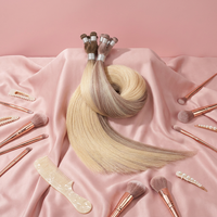 Extensiones de Cabello Humano Rubio con Trama Cosida a Mano para Cabello Fino, Sin Volumen, Sin Pegamento, 100% Cabello Remy, Hechas a Mano con Precisión