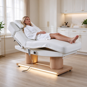 Lit de massage électrique avec lumière LED, base en bois, 4 moteurs, chauffage, lit de beauté pour soins du visage, table de traitement pour spa et salon - Product Image 1
