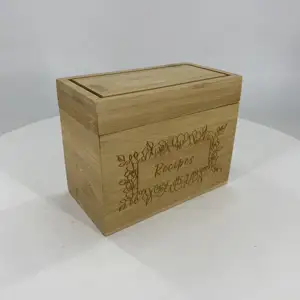 Multi-functional Kitchen Recipe Card Box Premium Bamboo Recipe Organizer Natural Bamboo Wooden Recipe Card Holder