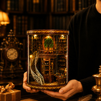 OCHOICE Vente en gros personnalisée : Kits de maisons miniatures DIY 'Bibliothèque du Temps', maison de poupée en bois 3D à assembler avec lumières LED, kit 'Coin lecture' DIY