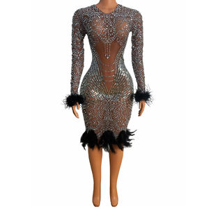 <span class=keywords><strong>Vestido</strong></span> de Fiesta Brillante con <span class=keywords><strong>Plumas</strong></span> Translúcidas y Pedrería, <span class=keywords><strong>Vestido</strong></span> Formal para Invitadas de Boda, Cumpleaños, Club, Mini <span class=keywords><strong>Vestido</strong></span> de Noche para Graduación - Product Image 5