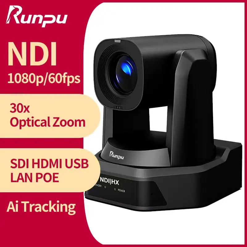 Runpu HD66A-30NカメラPTZNDI 30X 3G-SDI/HD MI/IP/USBAIトラックライブストリーム30X光学ズームブロードキャストIPコントローラーキット