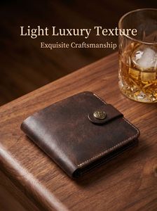Vintage Genuine Leather Men's <b>Wallet</b> Retro Distressed Cowhide Bifold Purse Short Card Holder with Snap Button Luxury Clutch - Product Image 3