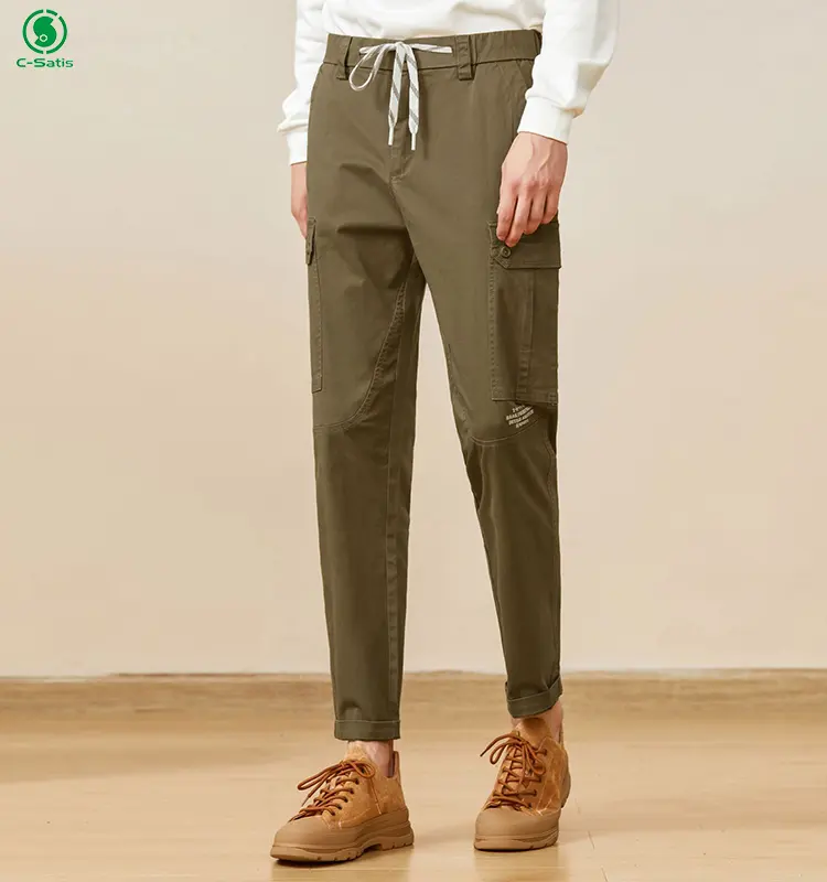 Pantaloni Cargo con coulisse da uomo personalizzati pantaloni larghi in cotone Multi tasca pantaloni Cargo da uomo con tasche laterali Casual pantaloni da uomo