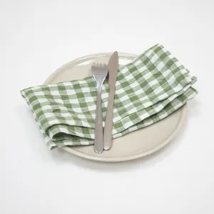 Oeko Tex Green Gingham Check hand gefertigten Hohlsaum Stein gewaschen 100 Prozent Französisch Leinen Tischs ervietten - Product Image 1