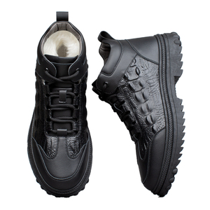 Comfort Fit <strong>Croc</strong> Embossed Leather <strong>Men</strong> Thermal Winter Ankle Boots Side Zip Anti Slip Sole for Urban Cold City Daily Walk - Product Image 5