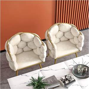 Diseño moderno sedie da Pranzo Cómodo respaldo terciopelo Beige Tufted sillón terciopelo manicura maquillaje espera sillas de comedor - Product Image 6