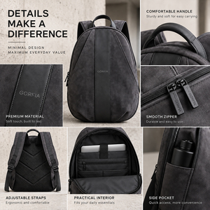 GORFIA Men Gray Suede Look <b>Backpack</b> PU <b>Leather</b> Trim Business Casual Daypack Custom Logo Travel Bags OEM ODM Factory - Product Image 3