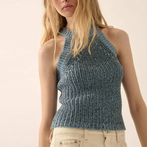 Top Halter <span class=keywords><strong>de</strong></span> Punto Teñido Bohemio para Mujer, Top Corto sin Espalda para Festival <span class=keywords><strong>de</strong></span> <span class=keywords><strong>Verano</strong></span>, Camisola sin Mangas Estilo Y2K Casual para Vacaciones - Product Image 1