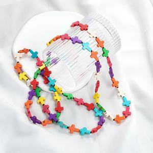 Cadılar bayramı renkli kafatası kolye moda Bohemian 118-120cm renkli turkuaz kafatası çapraz düğümlü 2 Wrap uzun kolye - Product Image 5