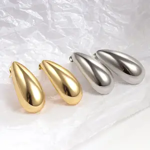 Chunky Drop Earrings for Women Glossy Gold Plated Lightweight Teardrop Earrings Waterdrop Hollow Hoops Fashion Jewelry Gifts