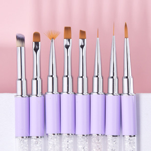 Pinceau à liner pour nail art à manche métallique bleu-violet, à poils plats, stylo de gravure en cristal pour motifs floraux dégradés - Product Image 4