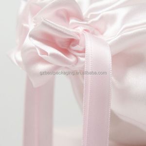 Reusable Pink Satin <b>Drawstring</b> Book Bag Dust Bags for Shoes Custom logo Big Satin <b>Pouch</b> - Product Image 4
