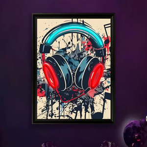 Headphones LED picture frame neon indoor hanging <b>wall</b> decoration luminous hanging painting USB powered <b>dimmable</b> ambient <b>light</b> 5V - Product Image 1