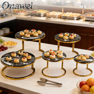 ขาตั้ง<span class=keywords><strong>บุฟเฟ่ต์</strong></span>ลายไม้สีขาวดำ Onawei <span class=keywords><strong>พร้อม</strong></span>ถาดเสิร์ฟเมลามีนสแตนเลส สำหรับจัดแสดงอาหารในงานแต่งงาน - Product Image 5
