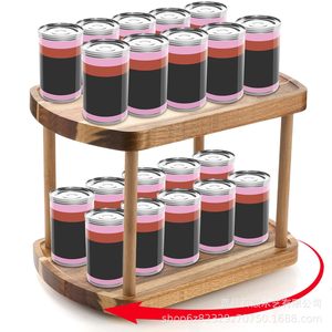 Wooden Double Layer <b>Rotating</b> Storage <b>Rack</b> For Canned Food <b>Spice</b> Organizer Countertop Multifunctional Kitchen <b>Rack</b> - Product Image 1