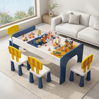 Bloques de Construcción para Niños, Juego de Mesas y Sillas, Rompecabezas de Piezas Grandes, Mesa de Juego de Madera Multifuncional de Gran Tamaño