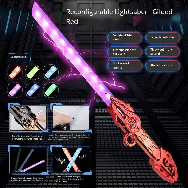 Sable de luz retráctil [voz-luz-sonido] rojo chapado en oro