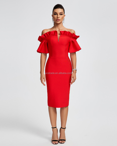 Ocstrade Trending Products <span class=keywords><strong>Vestido</strong></span> de cóctel elegante para mujer Diseño de orillo fibroso Manga corta Slim Fit Vestidos de vendaje rojos 2024 - Product Image 2