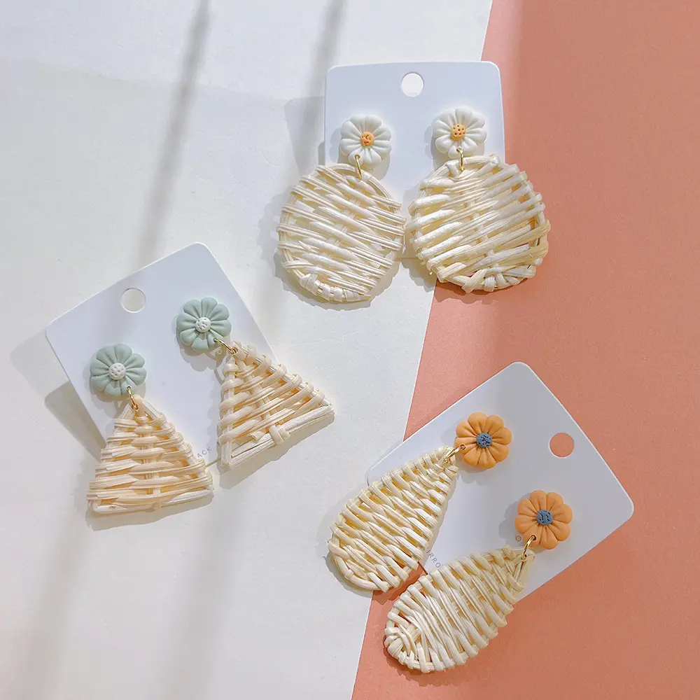 Bamboo And Rattan Straw Woven Beach-Style Resort Handmade Earrings Accessories for Making High Quality Handmade Earrings